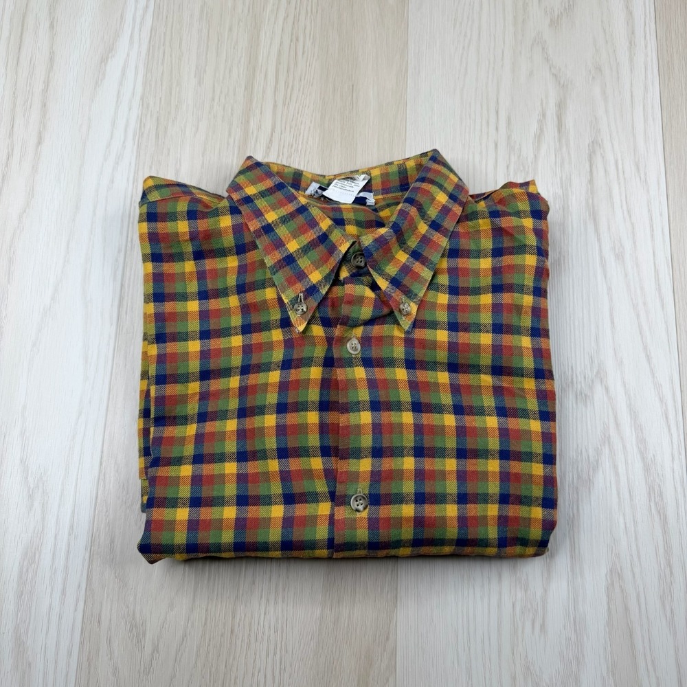 Vintage Bullock & Jones Mens Yellow Glen Plaid Casual Button Down Shirt Size 2XL